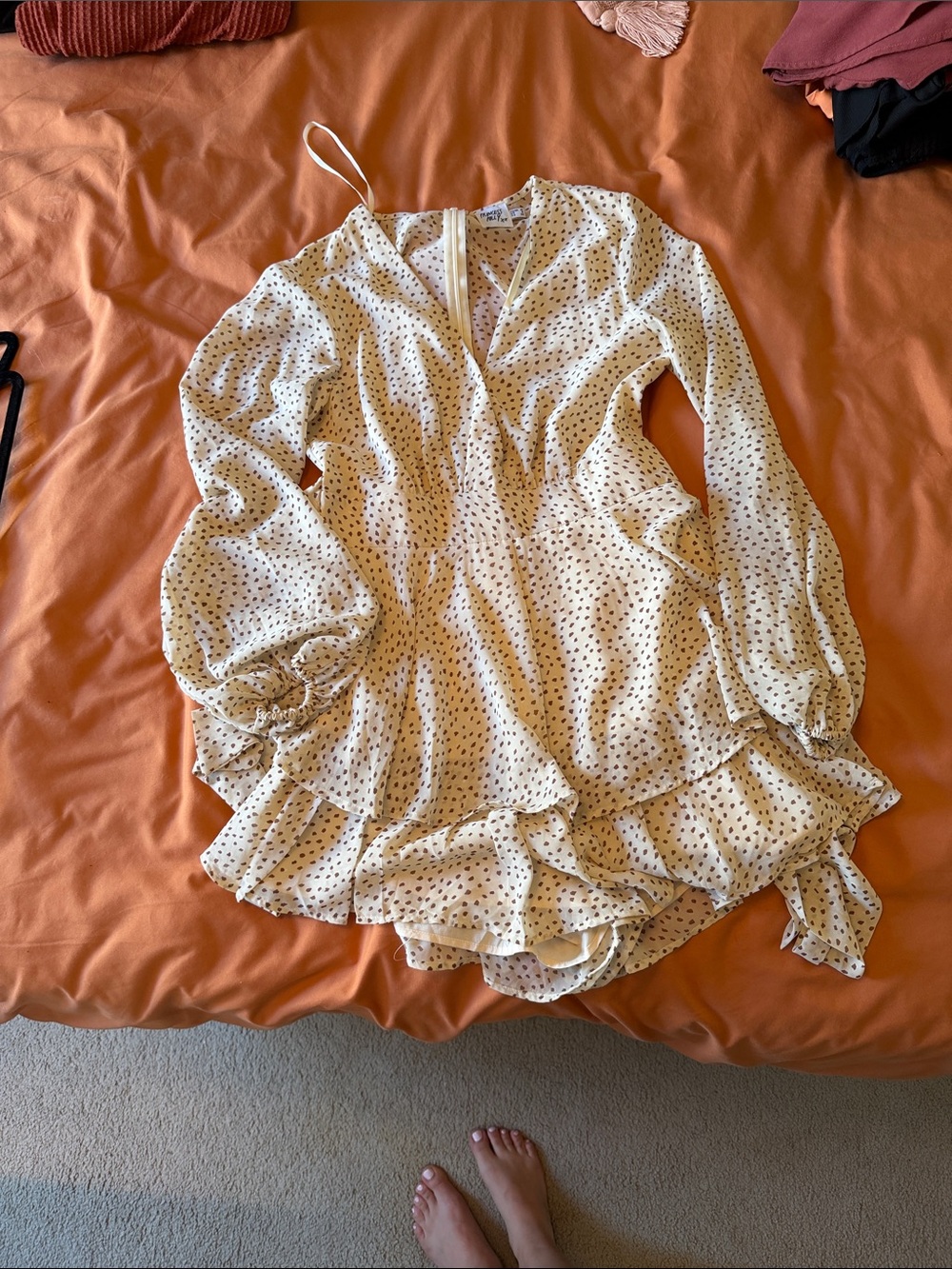 Princess Polly Ivory Polka Dot Ruffle Long Sleeve romper